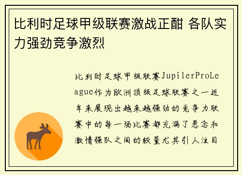 比利时足球甲级联赛激战正酣 各队实力强劲竞争激烈 比利时足球甲级联赛激战正酣 各队实力强劲竞争激烈